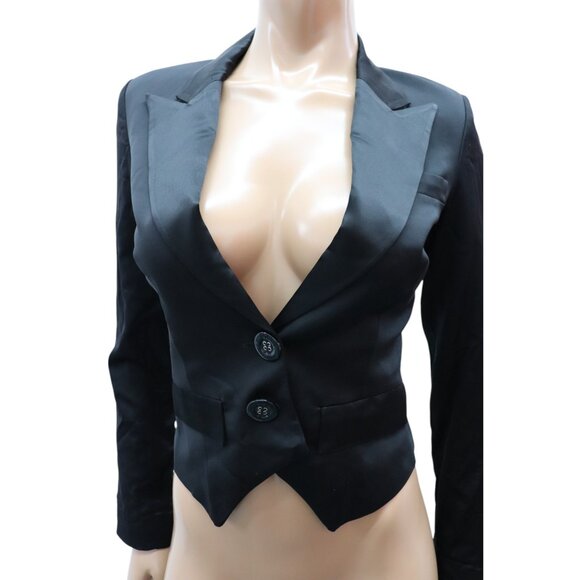 GUESS by MARCIANO Black satiny TUXEDO blazer Short JACKET ITALY Size 40 /4 - Picture 2 of 6